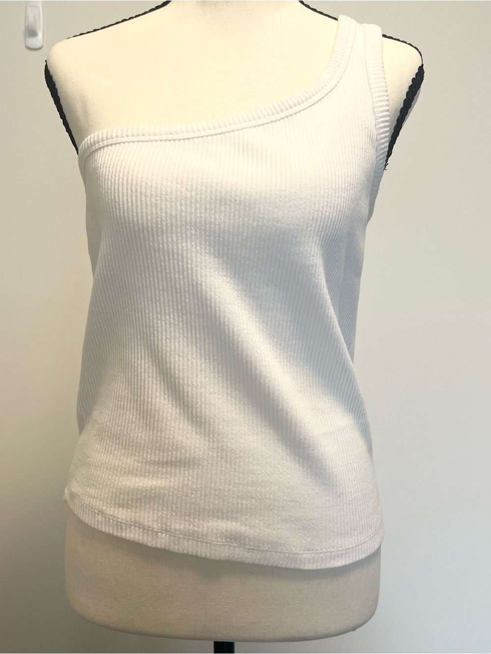 French Connection White One-Shoulder Ribbed Tank